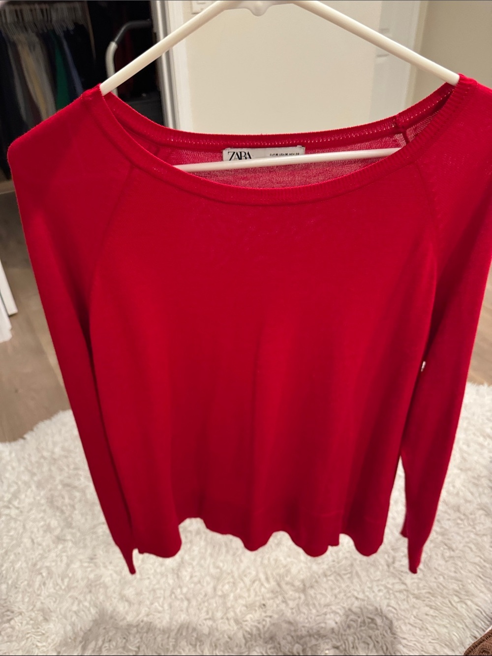 Zara Red Long-Sleeve Crew Neck Top